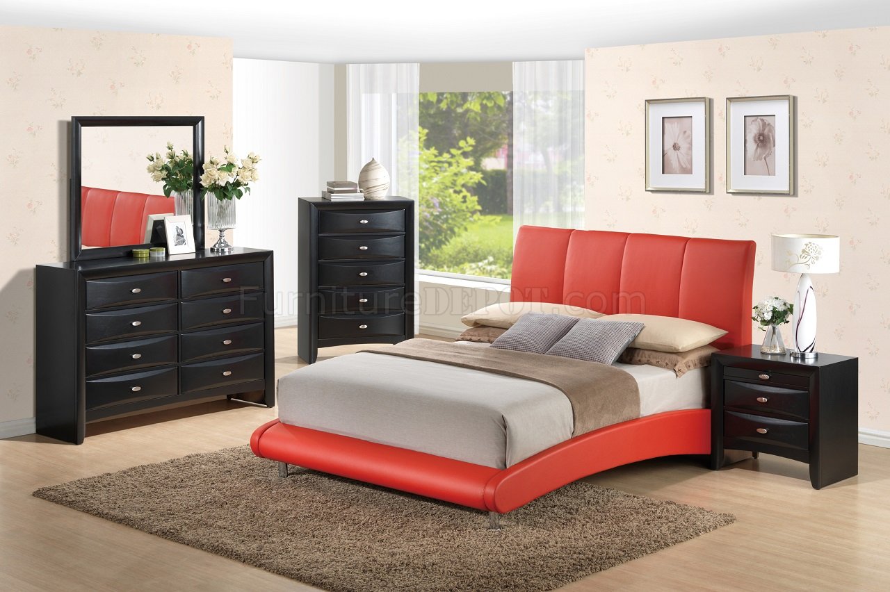 8272 Red Linda Black 5Pc Bedroom Set by Global w/Options - Click Image to Close