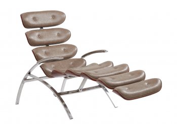 T14 Modern Accent Chaise by Global in Taupe Leather Gel & Chrome [GFAC-T14]