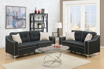 F6891 Sofa & Loveseat Set in Black Linen-Like Fabric by Poundex [PXS-F6891 Black]