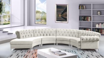 Anabella Sectional Sofa 697 in Cream Velvet Fabric by Meridian [MRSS-697 4Pc Anabella Cream]