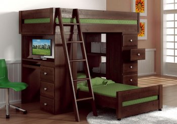 Espresso Finish Solid Pine Transitional Loft Bed w/Desk [HLBS-B878LB]