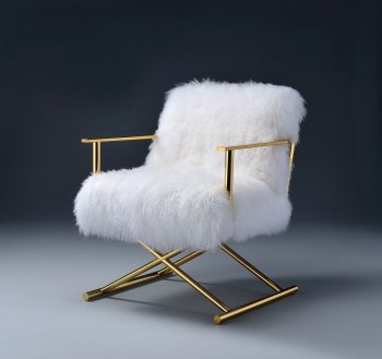 Bagley Accent Chair 59452 in White Wool & Golden Brass by Acme [AMAC-59452-Bagley]