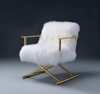 Bagley Accent Chair 59452 in White Wool & Golden Brass by Acme