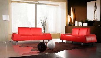 Red Full Italian Leather 3PC Modern Stylish Living Room Set [VGS-120-Red]