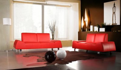 Red Full Italian Leather 3PC Modern Stylish Living Room Set