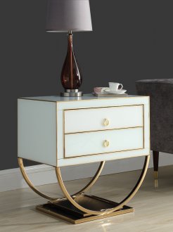 Alyssa Side Table in White Glass by Meridian w/Gold Tone Base