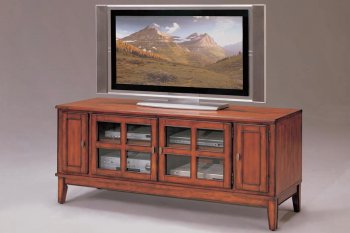 Brown Cherry Finish Modern TV Stand w/Glass Doors [ABCTV-2046]