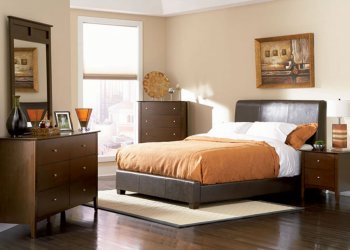 Chocolate Brown Contemporary Bedroom with Bycast Leather Bed [CRBS-201150-Tamara]