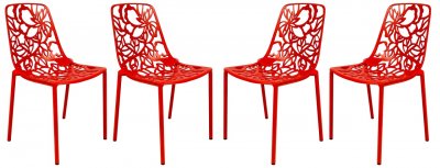 Devon Set of 4 Indoor/Outdoor Chairs DC23R in Red by LeisureMod