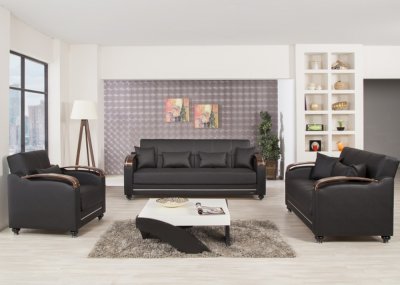 Divamax Sofa Bed in Black Leatherette by Casamode w/Options