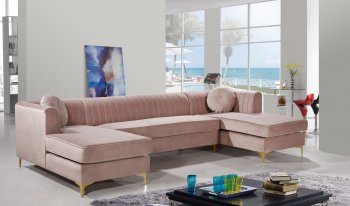 Graham Sectional Sofa 661 in Pink Velvet Fabric by Meridian [MRSS-661 Graham Pink]