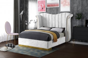 Flora Upholstered Bed in White Velvet Fabric by Meridian [MRB-Flora White]