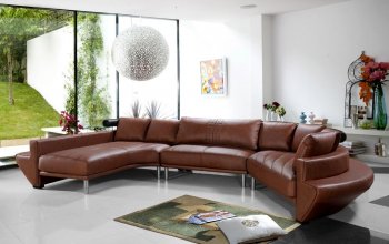 Jupiter Brown Leather Modern Sectional Sofa w/Chrome Legs [VGSS-0510 Jupiter Brown]