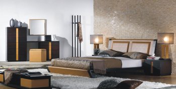 Two-Tone Mustard & Cappuccino Modern Bedroom W/Leather Headboard [JMBS-Jenny Mustard & Cappuccino]