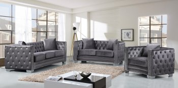 Reese 648GRY Sofa in Grey Velvet Fabric w/Optional Items [MRS-648GRY Reese]