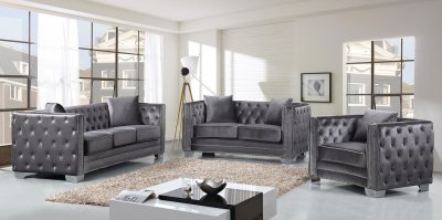 Reese 648GRY Sofa in Grey Velvet Fabric w/Optional Items