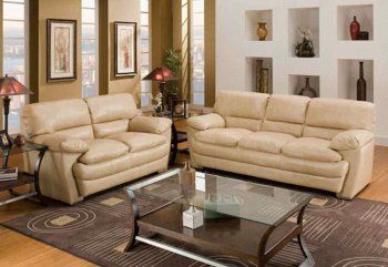 Beige Top Grain Leather Modern Sofa w/Optional Items [DOS-025-Venetto]