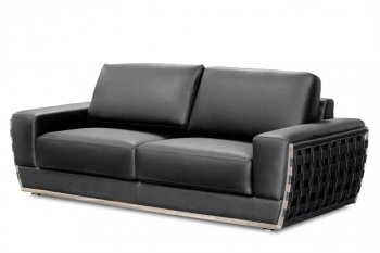 Black Bonded Leather Modern The Wave Sofa w/Optional Items [DSS-Thewave-Black]