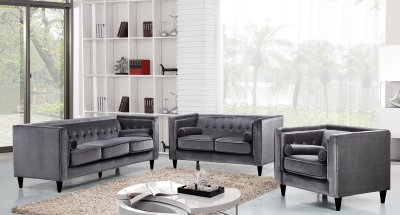 Taylor Sofa 642GRY in Grey Velvet Fabric w/Optional Items