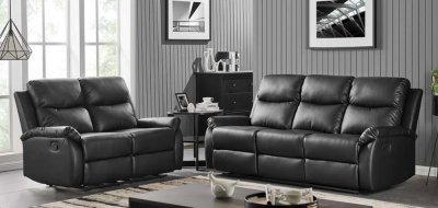 U9042 Reclining Sofa & Loveseat Set in Black PU by Global