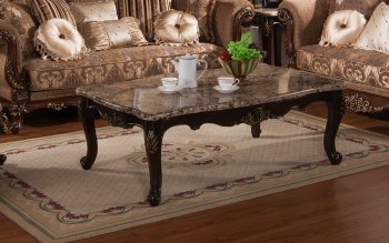 Cecilia Coffee Table in Dark Cherry & Genuine Marble w/Options [ADCT-Cecilia-Dark Cherry]