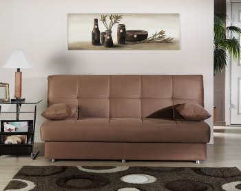 Elegant Contemporary Sofa Sleeper w/Storage in Brown Microfiber [MNSB-Reno-Brown]