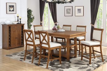 F2452 7Pc Counter Ht Dining Set in Oak by Poundex w/Options [PXDS-F2452-F1728]