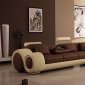 Brown & Creamy Leather Modern Sectional Sofa w/Metal Legs