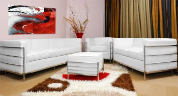 Le Corbusier Style Modern Loveseat in White Full Leather [KCS-M41-White]