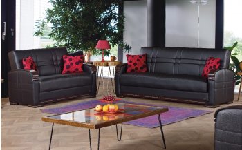 Bronx Sofa Bed in Black Leatherette w/Optional Loveseat & Chair [MYSB-Bronx]