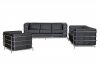 Black Bonded Leather Modern Citadel Sofa Set w/Steel Chrome Tube