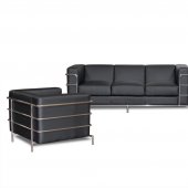 Black Bonded Leather Modern Citadel Sofa Set w/Steel Chrome Tube