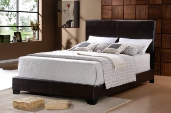 B102 Upholstered Bed in Brown Leatherette [EGB-B102]