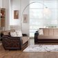 Cream Fabric & Espresso Vinyl Modern Sofa and Loveseat Set