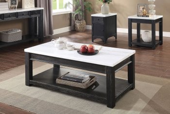 McGill Coffee & End Tables Set CM4337 in Antique Black & Marble [FACT-CM4337-McGill]