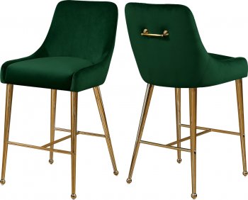 Owen Counter Stool 745 Set of 2 Green Velvet Fabric by Meridian [MRDC-745 Owen Green]