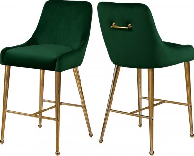 Owen Counter Stool 745 Set of 2 Green Velvet Fabric by Meridian