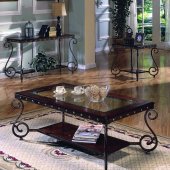 Ash Burl Framed Glass Top Traditional Coffee Table w/Shelf