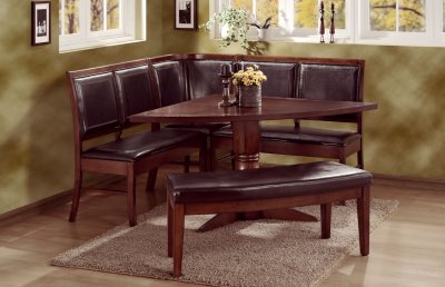 Rich Dark Walnut Finish Contemporary Pie Shaped Corner Dinette