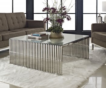 Gridiron Coffee Table in Stainless Steel w/Glass Top by Modway [MWCT-EEI-284-SLV Gridiron]