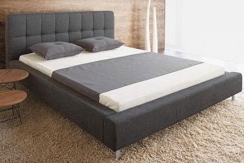 Dark Grey Mond Fabric Modern Queen Size Bed w/Chromed Legs [INBS-Bond]