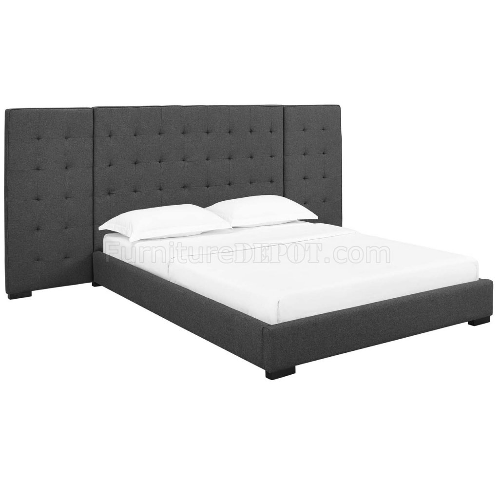 Sierra Upholstered Platform Queen Bed In Gray Fabric By Modway