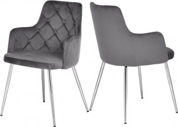 Salvatore Dining Chair 758 Set of 2 Grey Velvet Fabric Meridian [MRDC-758 Salvatore Grey]