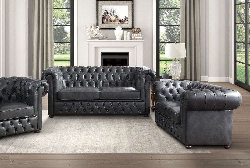 Tiverton Sofa & Loveseat Set 9335GRY in Gray by Homelegance