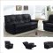 Black Leather Contemporary Living Room Sofa w/Recliner Seats