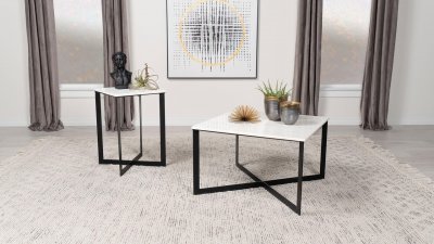 Tobin Coffee Table 3Pc Set 707698 in White & Black by Coaster