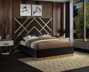 Vector Bed in Black Velvet Fabric by Meridian w/Options [MRB-Vector Black]