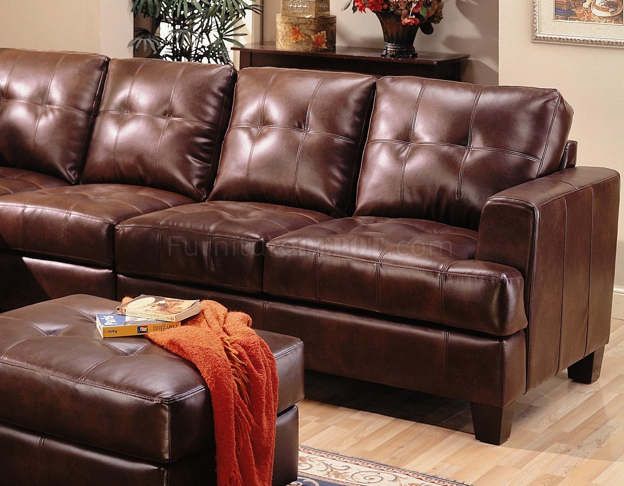 samuel 3 piece brown leather sectional sofa