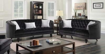 Manuela Sofa CM6145BK in Black Flannelette Fabric w/Options