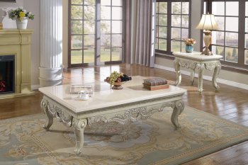 Positano 221 Coffee Table in Antique Style White w/Marble Top & [MRCT-221 Positano]